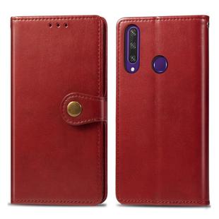 For Huawei Y6P Retro Solid Color Leather Buckle Phone Case with Lanyard & Photo Frame & Card Slot & Wallet & Stand Function(Red)