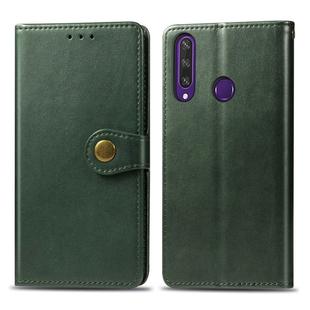 For Huawei Y6P Retro Solid Color Leather Buckle Phone Case with Lanyard & Photo Frame & Card Slot & Wallet & Stand Function(Green)