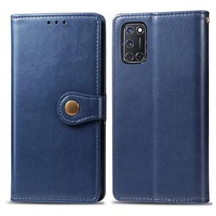 For OPPO A52/A72/A92 Retro Solid Color Leather Buckle Phone Case with Lanyard & Photo Frame & Card Slot & Wallet & Stand Function(Blue)