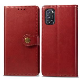 For OPPO A52/A72/A92 Retro Solid Color Leather Buckle Phone Case with Lanyard & Photo Frame & Card Slot & Wallet & Stand Function(Red)