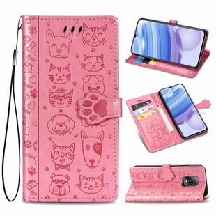For Xiaomi  Redmi 10X Pro 5G/10X 5G Cute Cat and Dog Embossed Horizontal Flip Leather Case with Bracket / Card Slot / Wallet / Lanyard(Pink)