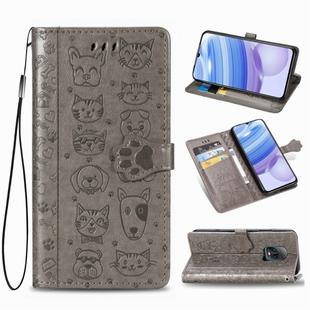 For Xiaomi  Redmi 10X Pro 5G/10X 5G Cute Cat and Dog Embossed Horizontal Flip Leather Case with Bracket / Card Slot / Wallet / Lanyard(Gray)