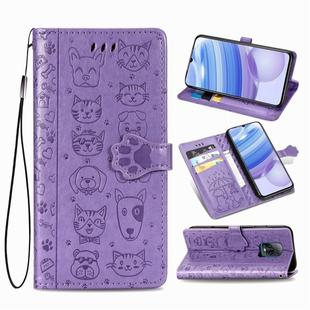 For Xiaomi  Redmi 10X Pro 5G/10X 5G Cute Cat and Dog Embossed Horizontal Flip Leather Case with Bracket / Card Slot / Wallet / Lanyard(Purple)