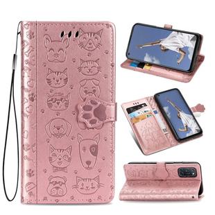 For OPPO A52/A72/A92 Cute Cat and Dog Embossed Horizontal Flip Leather Case with Bracket / Card Slot / Wallet / Lanyard(Rose Gold)