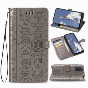 For OPPO A52/A72/A92 Cute Cat and Dog Embossed Horizontal Flip Leather Case with Bracket / Card Slot / Wallet / Lanyard(Gray)