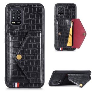 For Xiaomi 10 Lite  Crocodile Pattern Envelope Card Package Phone Case With Magnet And Bracket Function(Black)