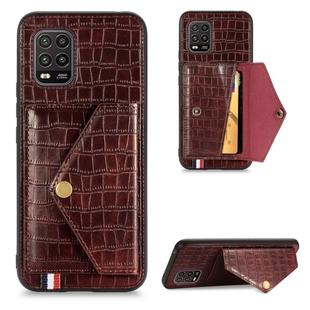 For Xiaomi 10 Lite  Crocodile Pattern Envelope Card Package Phone Case With Magnet And Bracket Function(Brown)
