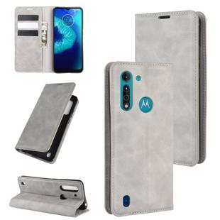 For Motorola Moto G8 Power Lite Retro-skin Business Magnetic Suction Leather Case with Holder & Card Slots & Wallet(Grey)