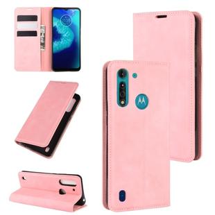 For Motorola Moto G8 Power Lite Retro-skin Business Magnetic Suction Leather Case with Holder & Card Slots & Wallet(Pink)