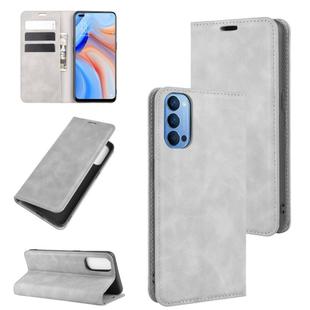 For OPPO Reno 4 5G Retro-skin Business Magnetic Suction Leather Case with Holder & Card Slots & Wallet(Grey)