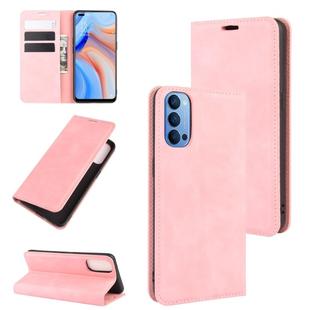 For OPPO Reno 4 5G Retro-skin Business Magnetic Suction Leather Case with Holder & Card Slots & Wallet(Pink)