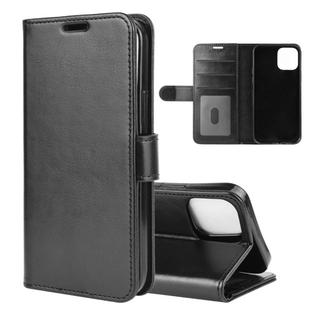 For iPhone 12 / 12 Pro R64 Texture Single Horizontal Flip Protective Case with Holder & Card Slots & Wallet& Photo Frame(Black)
