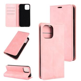 For iPhone 12 / 12 Pro Retro-skin Business Magnetic Suction Leather Case with Holder & Card Slots & Wallet(Pink)