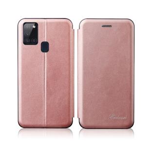 For Samsung Galaxy A21S Integrated Electricity Pressing Retro Texture Magnetic TPU+PU Leather Case with Card Slot & Holder(Rose Gold)