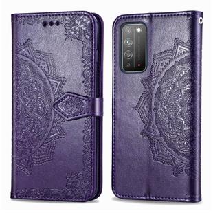 For Huawei Honor X10 Halfway Mandala Embossing Pattern Horizontal Flip Leather Case with Holder & Card Slots & Wallet & Photo Frame & Lanyard(Purple)