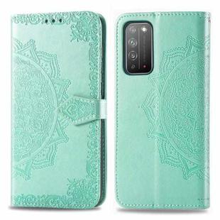 For Huawei Honor X10 Halfway Mandala Embossing Pattern Horizontal Flip Leather Case with Holder & Card Slots & Wallet & Photo Frame & Lanyard(Green)
