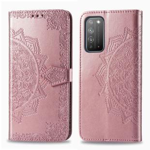 For Huawei Honor X10 Halfway Mandala Embossing Pattern Horizontal Flip Leather Case with Holder & Card Slots & Wallet & Photo Frame & Lanyard(Rose Gold)