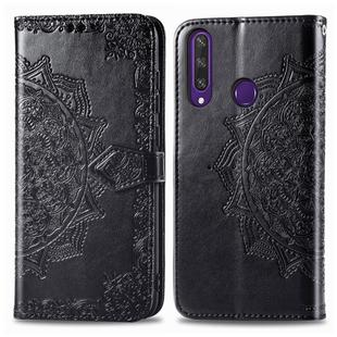 For Huawei Y6P Halfway Mandala Embossing Pattern Horizontal Flip Leather Case with Holder & Card Slots & Wallet & Photo Frame & Lanyard(Black)