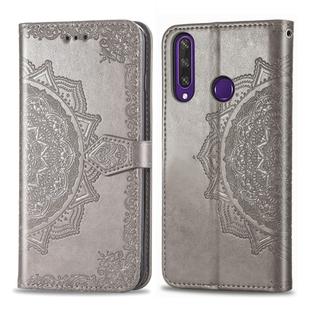 For Huawei Y6P Halfway Mandala Embossing Pattern Horizontal Flip Leather Case with Holder & Card Slots & Wallet & Photo Frame & Lanyard(Gray)