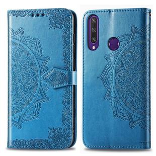 For Huawei Y6P Halfway Mandala Embossing Pattern Horizontal Flip Leather Case with Holder & Card Slots & Wallet & Photo Frame & Lanyard(Blue)