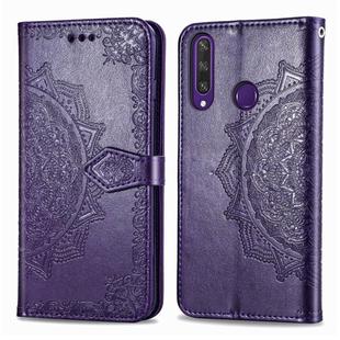 For Huawei Y6P Halfway Mandala Embossing Pattern Horizontal Flip Leather Case with Holder & Card Slots & Wallet & Photo Frame & Lanyard(Purple)