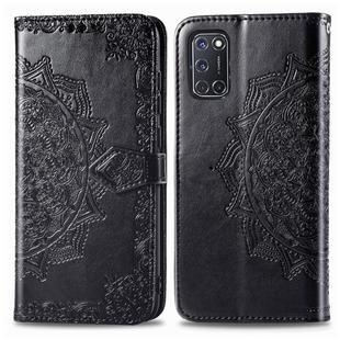For OPPO A52 / A72 / A92 Halfway Mandala Embossing Pattern Horizontal Flip Leather Case with Holder & Card Slots & Wallet & Photo Frame & Lanyard(Black)