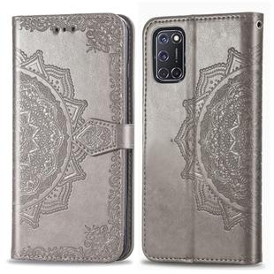 For OPPO A52 / A72 / A92 Halfway Mandala Embossing Pattern Horizontal Flip Leather Case with Holder & Card Slots & Wallet & Photo Frame & Lanyard(Gray)