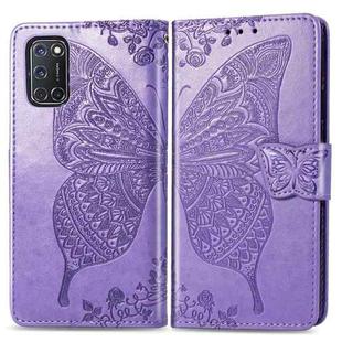 For OPPO A92 & A72 & A52 Butterfly Love Flowers Embossing Horizontal Flip Leather Case , with Holder & Card Slots & Wallet & Lanyard(Light Purple)