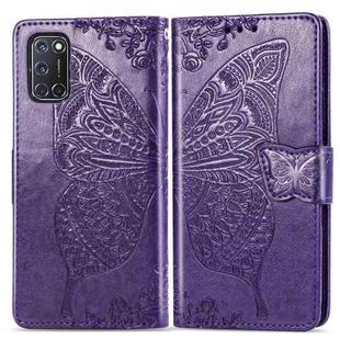For OPPO A92 & A72 & A52 Butterfly Love Flowers Embossing Horizontal Flip Leather Case , with Holder & Card Slots & Wallet & Lanyard(Dark Purple)