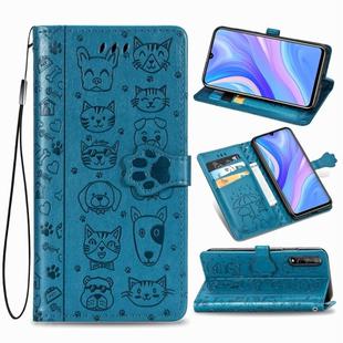 For Huawei Y8P / Enjoy 10s Lovely Cat and Dog Embossing Pattern Horizontal Flip Leather Case , with Holder & Card Slots & Wallet & Cartoon Clasp & Lanyard(Blue)