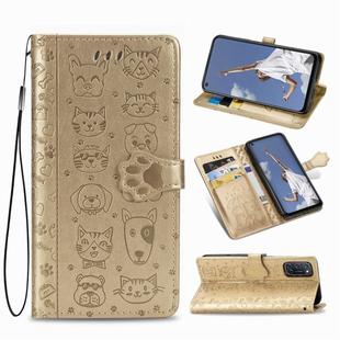 For OPPO A92 / A72 / A52 Lovely Cat and Dog Embossing Pattern Horizontal Flip Leather Case , with Holder & Card Slots & Wallet & Cartoon Clasp & Lanyard(Gold)