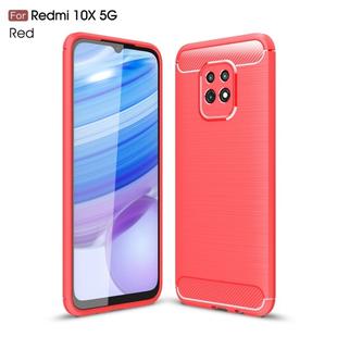 For Xiaomi Redmi 10X 5G Brushed Texture Carbon Fiber Shockproof TPU Case(Red)