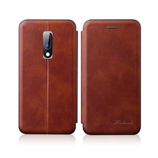 For OnePlus 6T / OnePlus 7 Integrated Electricity Pressing Retro Texture Magnetic TPU+PU Leather Case with Card Slot & Holder(Brown)