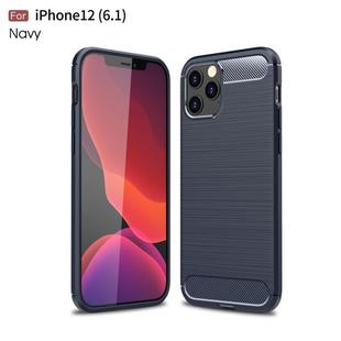 For iPhone 12 / 12 Pro Brushed Texture Carbon Fiber TPU Case (Navy Blue)