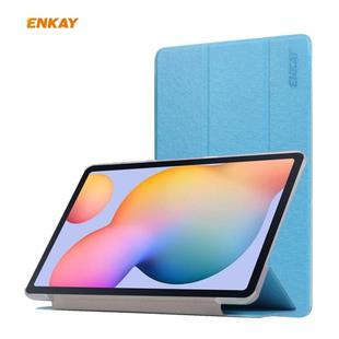 For Samsung Galaxy Tab S6 Lite P610 / P615 / Tab S6 Lite 2022 / P613 / P619 ENKAY 3-Fold Silk Texture Leather Smart Tablet Case(Light Blue)
