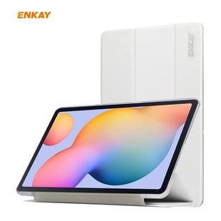 For Samsung Galaxy Tab S6 Lite P610 / P615 / Tab S6 Lite 2022 / P613 / P619 ENKAY 3-Fold Silk Texture Leather Smart Tablet Case(White)