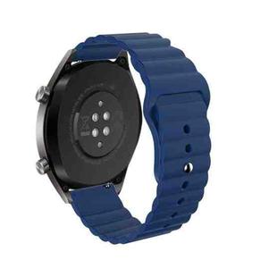 20mm For Huawei GT2 42mm Huami Mi Dynamic Youth Edition Reverse Buckle Wavy Silicone Watch Band(Blue)