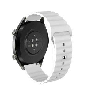 20mm For Huawei GT2 42mm Huami Mi Dynamic Youth Edition Reverse Buckle Wavy Silicone Watch Band(White)