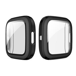 For Fitbit Versa 2 Plating PC Shell + Tempered Glass Film(Black)