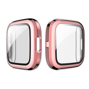 For Fitbit Versa 2 Plating PC Shell + Tempered Glass Film(Pink)