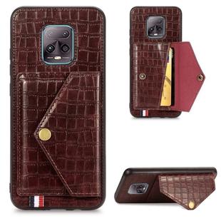 For Xiaomi Redmi 10X Pro 5G Crocodile Pattern PU+TPU+PVC Shatter-resistant Mobile Phone Case with Magnetic Invisible Holder & Holder & Card Slots(Brown)