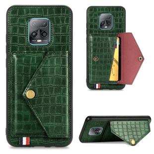For Xiaomi Redmi 10X Pro 5G Crocodile Pattern PU+TPU+PVC Shatter-resistant Mobile Phone Case with Magnetic Invisible Holder & Holder & Card Slots(Blackish Green)