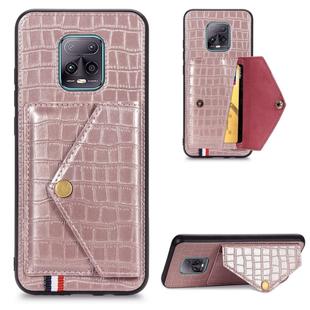 For Xiaomi Redmi 10X Pro 5G Crocodile Pattern PU+TPU+PVC Shatter-resistant Mobile Phone Case with Magnetic Invisible Holder & Holder & Card Slots(Rose Gold)