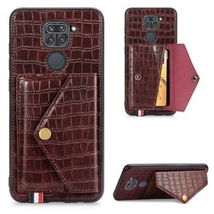For Xiaomi Redmi 10X 4G/Note 9 Crocodile Pattern PU+TPU+PVC Shatter-resistant Mobile Phone Case with Magnetic Invisible Holder & Holder & Card Slots(Brown)