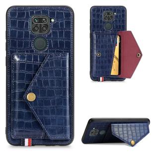 For Xiaomi Redmi 10X 4G/Note 9 Crocodile Pattern PU+TPU+PVC Shatter-resistant Mobile Phone Case with Magnetic Invisible Holder & Holder & Card Slots(Sapphire Blue)