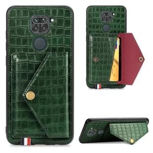 For Xiaomi Redmi 10X 4G/Note 9 Crocodile Pattern PU+TPU+PVC Shatter-resistant Mobile Phone Case with Magnetic Invisible Holder & Holder & Card Slots(Blackish Green)