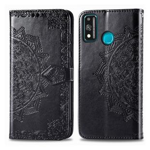 For Huawei Honor 9X Lite Halfway Mandala Embossing Pattern Horizontal Flip Leather Case with Holder & Card Slots & Wallet & Photo Frame & Lanyard(Black)