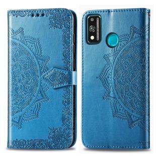 For Huawei Honor 9X Lite Halfway Mandala Embossing Pattern Horizontal Flip Leather Case with Holder & Card Slots & Wallet & Photo Frame & Lanyard(Blue)