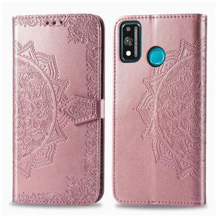 For Huawei Honor 9X Lite Halfway Mandala Embossing Pattern Horizontal Flip Leather Case with Holder & Card Slots & Wallet & Photo Frame & Lanyard(Rose Gold)