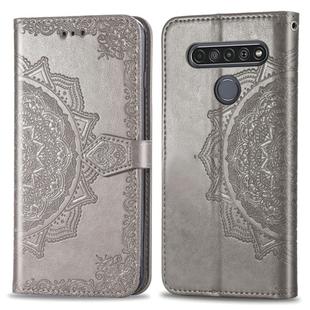 For LG K61 Halfway Mandala Embossing Pattern Horizontal Flip Leather Case with Holder & Card Slots & Wallet & Photo Frame & Lanyard(Grey)